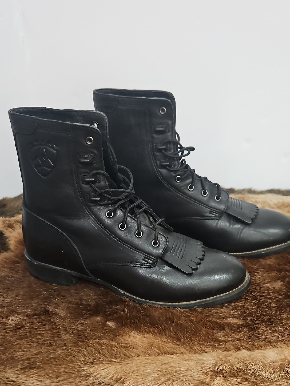 Ariat Black Lace-Up Boots with Fringe Kiltie